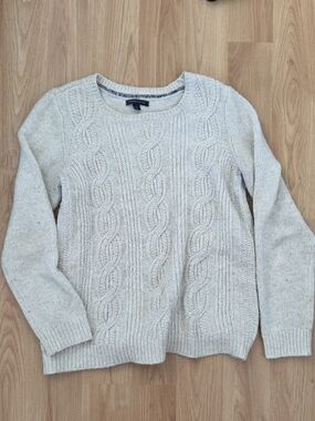 Tommy Hilfiger Womens Cream Cable Knit Crewneck Sweater